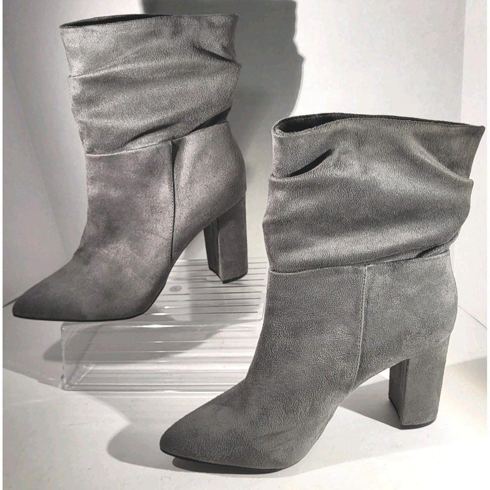 Zigi Soho Saray Women's 8.5 Gray Faux Suede Slouch Boots Block Heel Western Chic